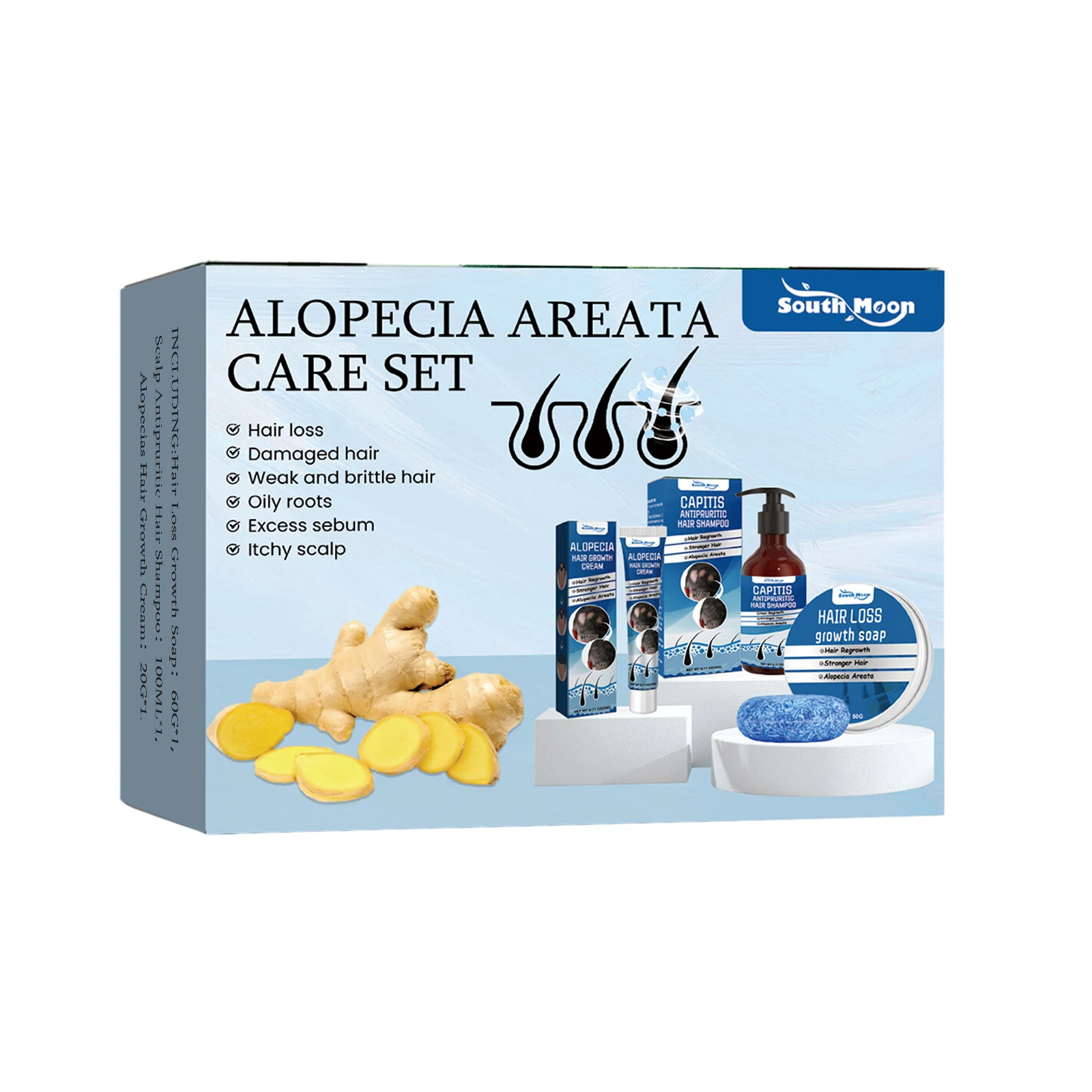 New Arrival Alopecia Areata Care Set Hair Loss Growth Soap Scalp Antipruritic Hair Shampoo Alopecias Hair Growth Cream 3 IN 1