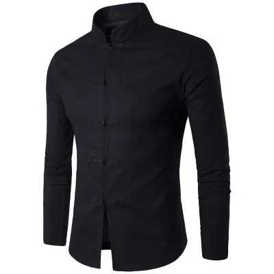 2020 New design men breathable tang suit linen long sleeve stand collar blank tang shirt