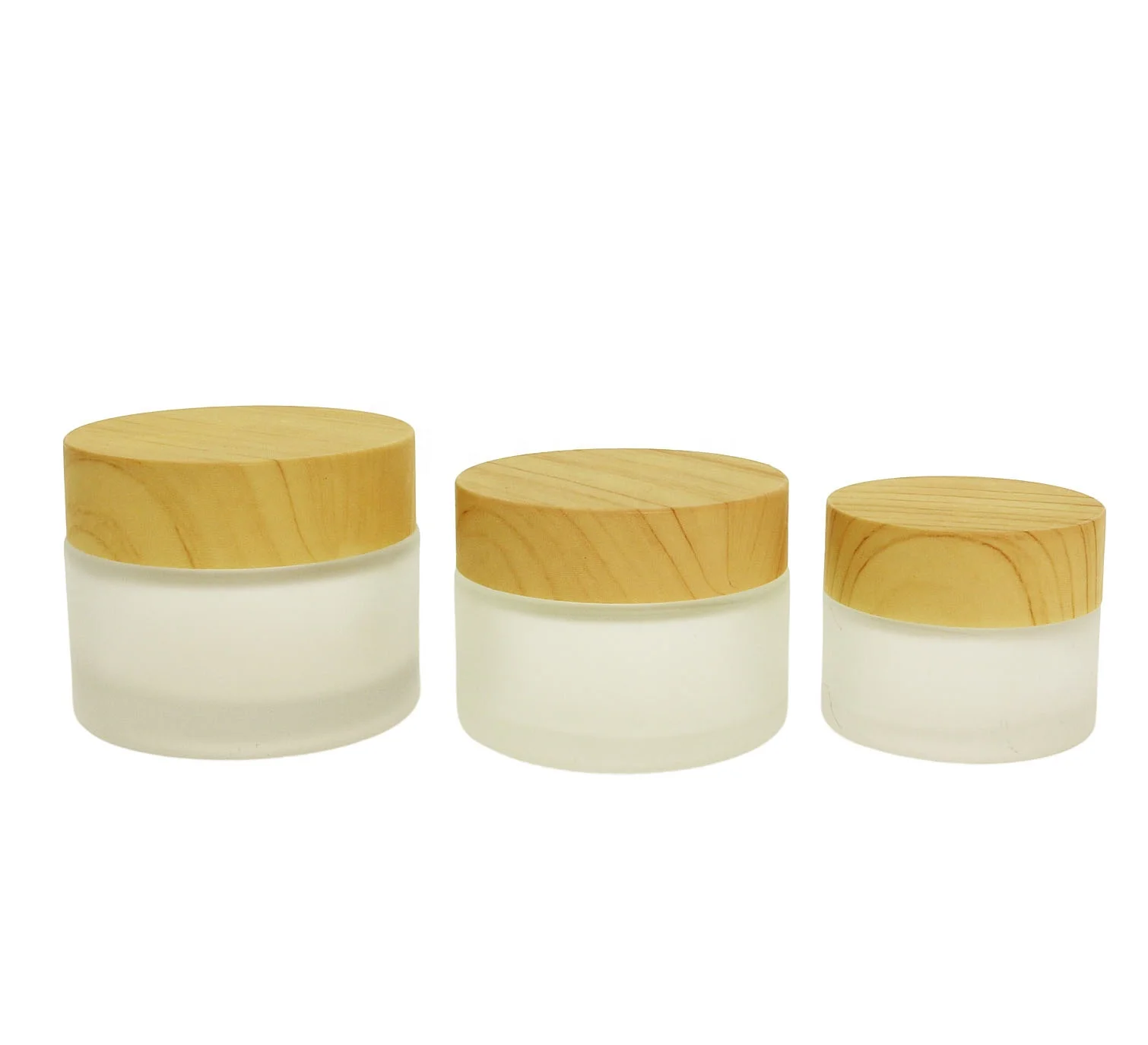 Skincare cosmetic frosted glass bottle with pump lotion cream jar with plastic bamboo lid LS-10Q