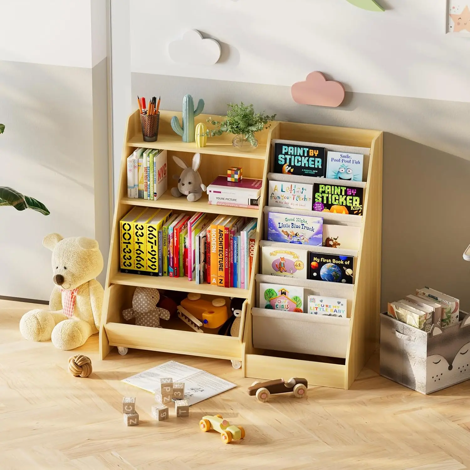Fondlive Multi-Functional Kids & Toddler Book Rack for Book Storage