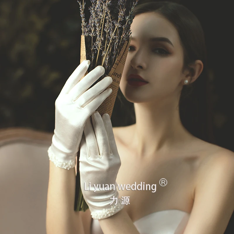 
 Элегантная атласная перчатка с чистыми цветами 9401-1, свадебная перчатка  