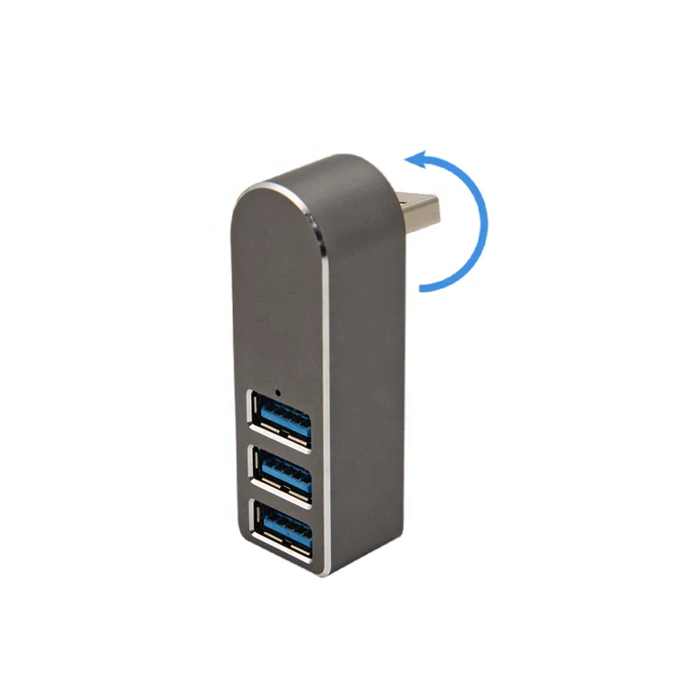 Gray 3 Port Factory hot sale  Aluminum Mini High Speed 180 degree rotation usb 3.0  Hub adapter for Mac PC