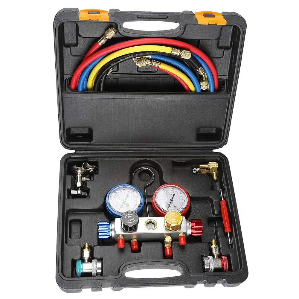 4 Way AC Diagnostic Manifold Gauge Set for Air condition and Vacuum Pump Evacuation