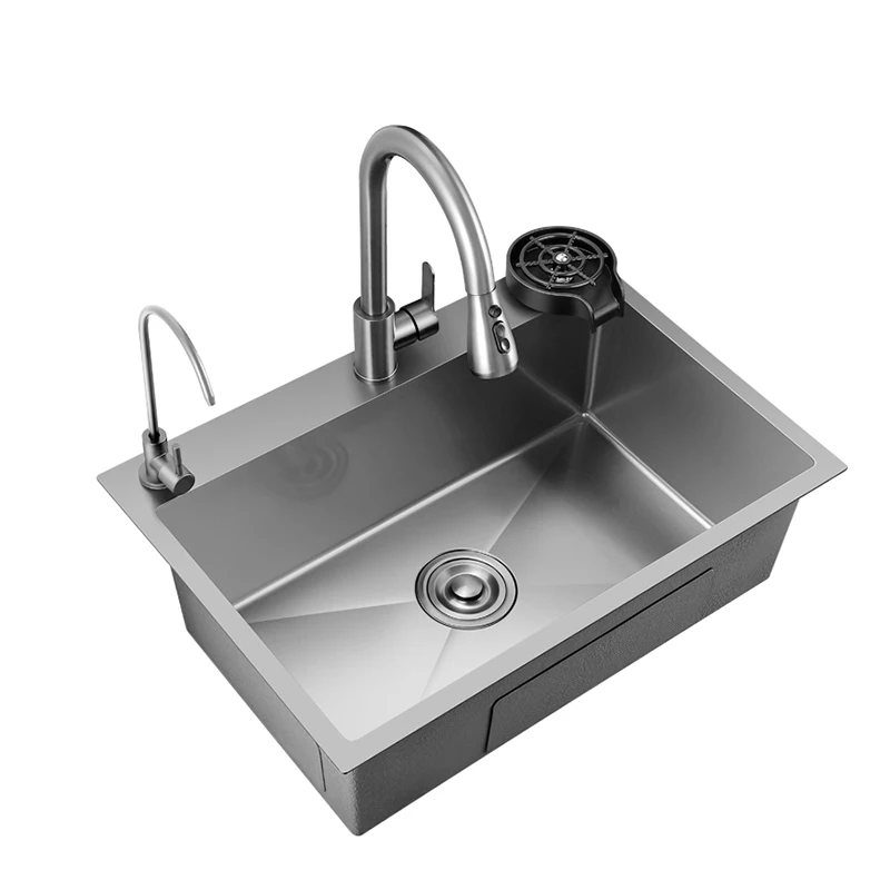 Gun gray nano stainless steel handmade sink large single groove kitchen under-counter basin washing basin  dishwashing sink set