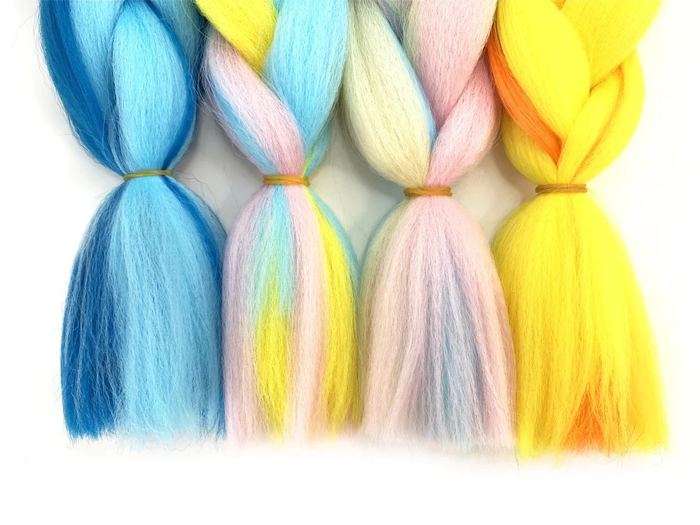 24 Inch 100g Ombre Rainbow Mixed Color Jumbo Braids For Box Braids Heat Resistant Synthetic Braiding Hair