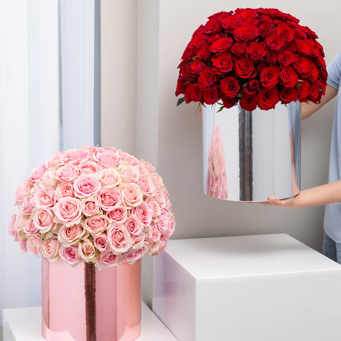 Fall In Color Golden Mirror Round Paper Box For Flowers