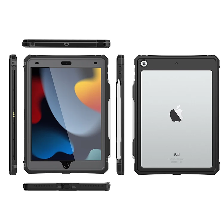 Shellbox rugged shockproof ip68 10.2 case waterproof compatible with ipad 10.2 inch 2019/2020/2021 built in screen protector