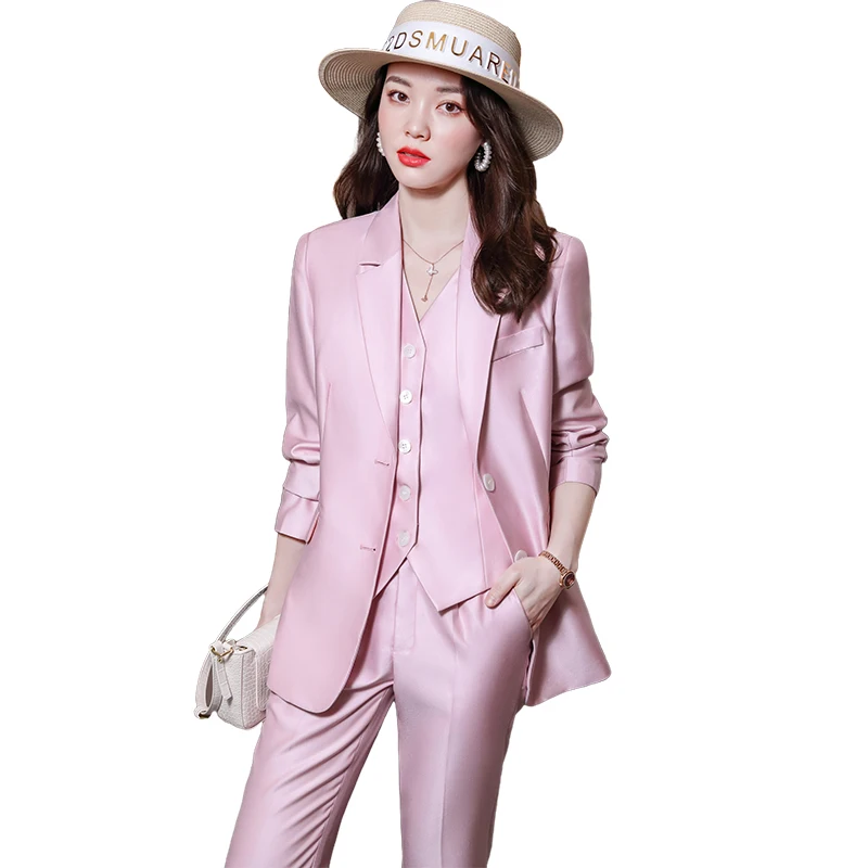 Wholesale  3 piece suit Set High quality Women Business Pant Suit Fashion Formal Lady Office Suit Shawl Collar Blazer Vest Pants