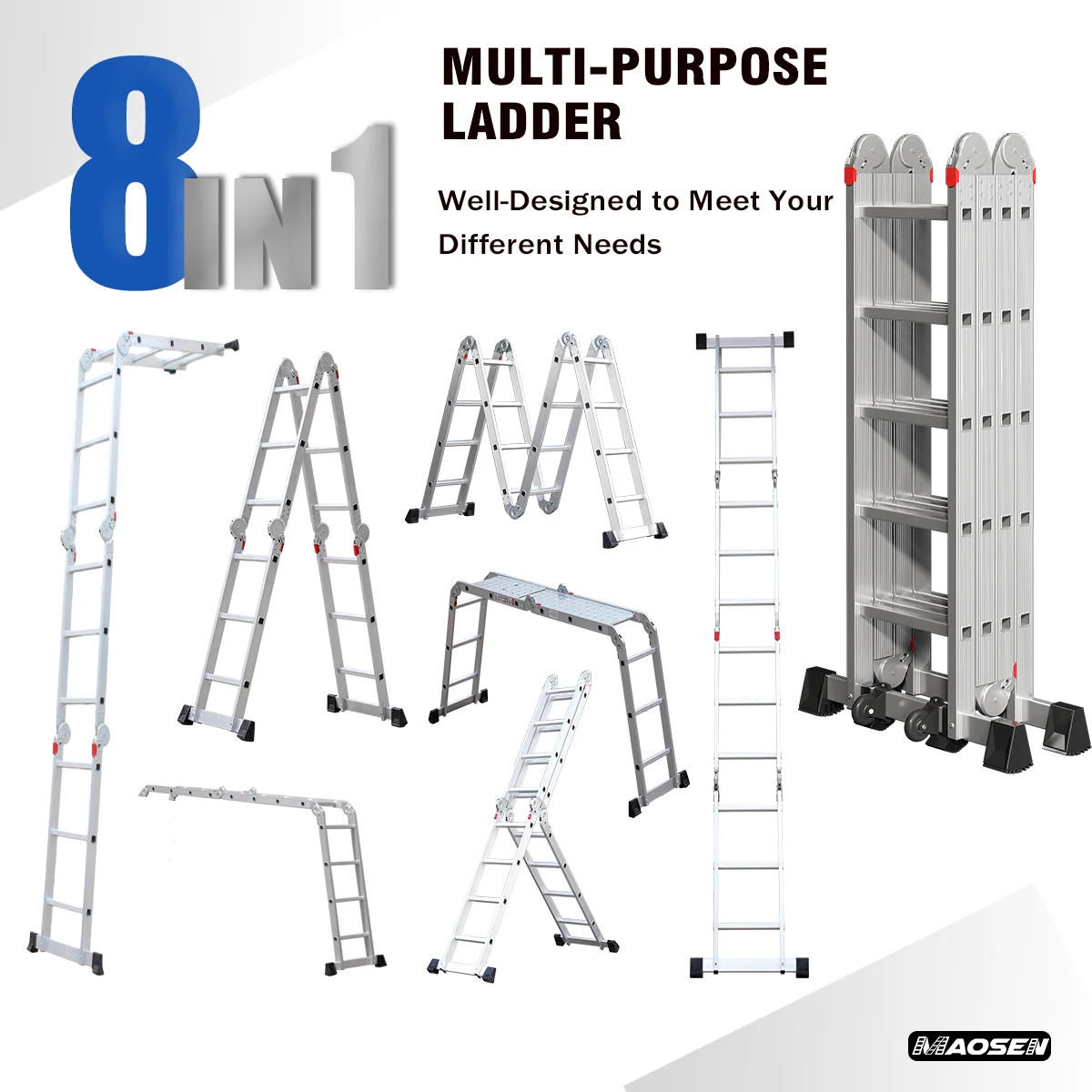 4.56m aluminum extension 16 steps folding household multipurpose ladder 1.5mm for sale
