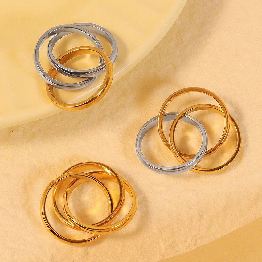 Amazon Titanium Steel Couple Ring Tricyclic Ring Rotary Motion Anti-Anxiety Wedding Engagement Gift Jewelry Stainless Steel