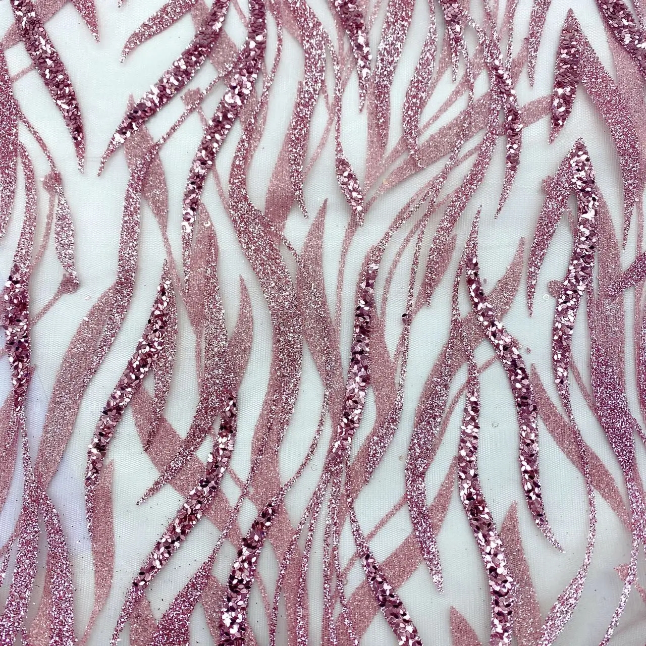 Gorgeous Nylon Tulle Lace Fabric with pink Glitter and Beads Sequins Embroidered for evening dress