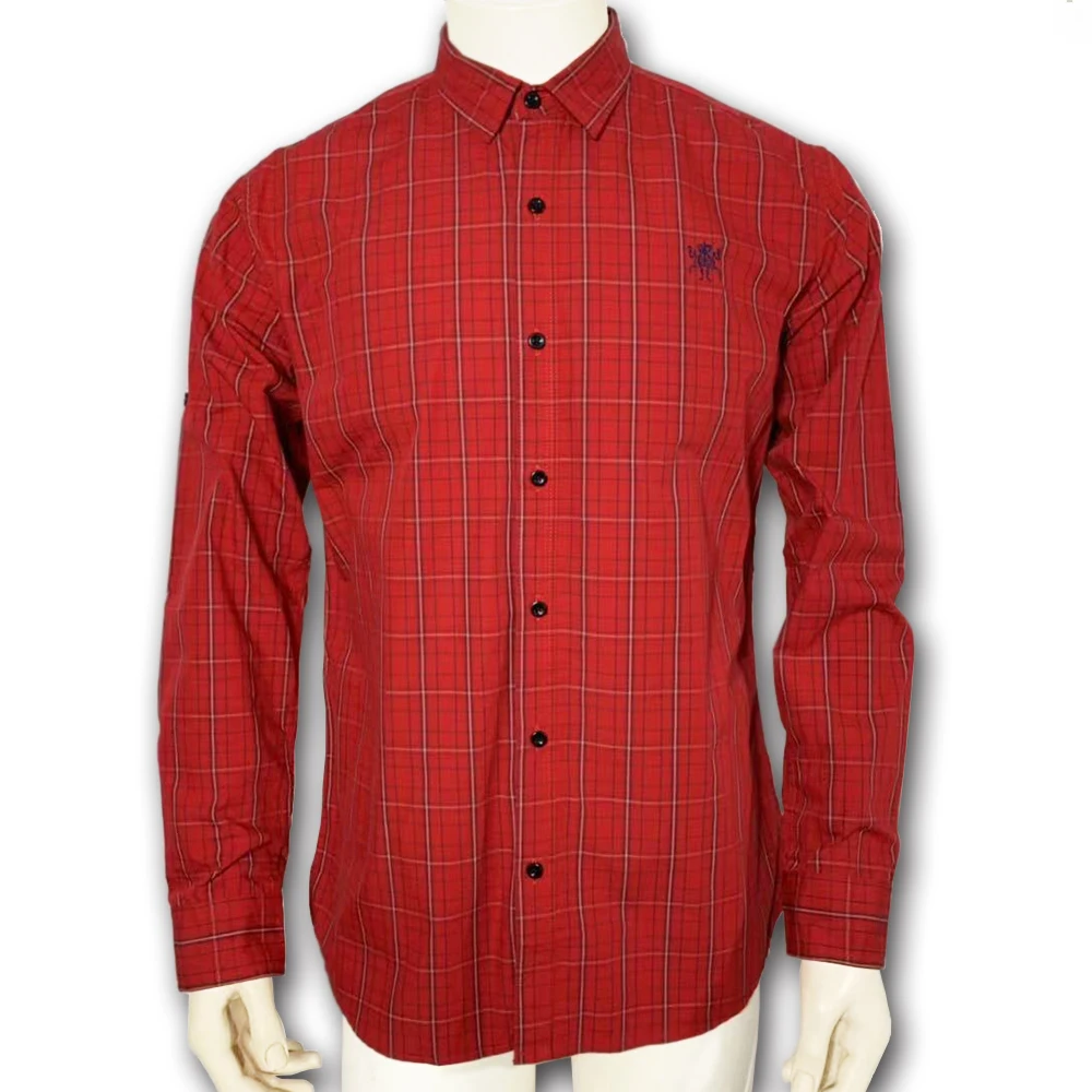 Оптовая продажа, тяжелая красная винтажная рубашка из 100% хлопка, весна-осень-зима, с длинным рукавом, в клетку, фланелевая рубашка для мужчин