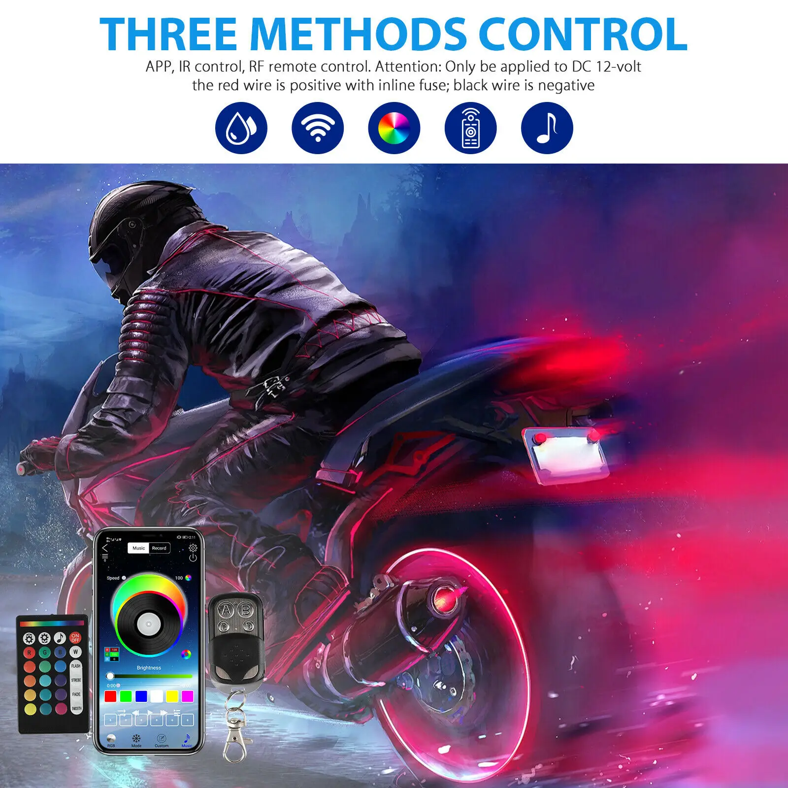 12PCS RGB Bluetooth 12V LED Light Accent Glow Neon Strip APP Control Kit Motorcycle Underglow Light