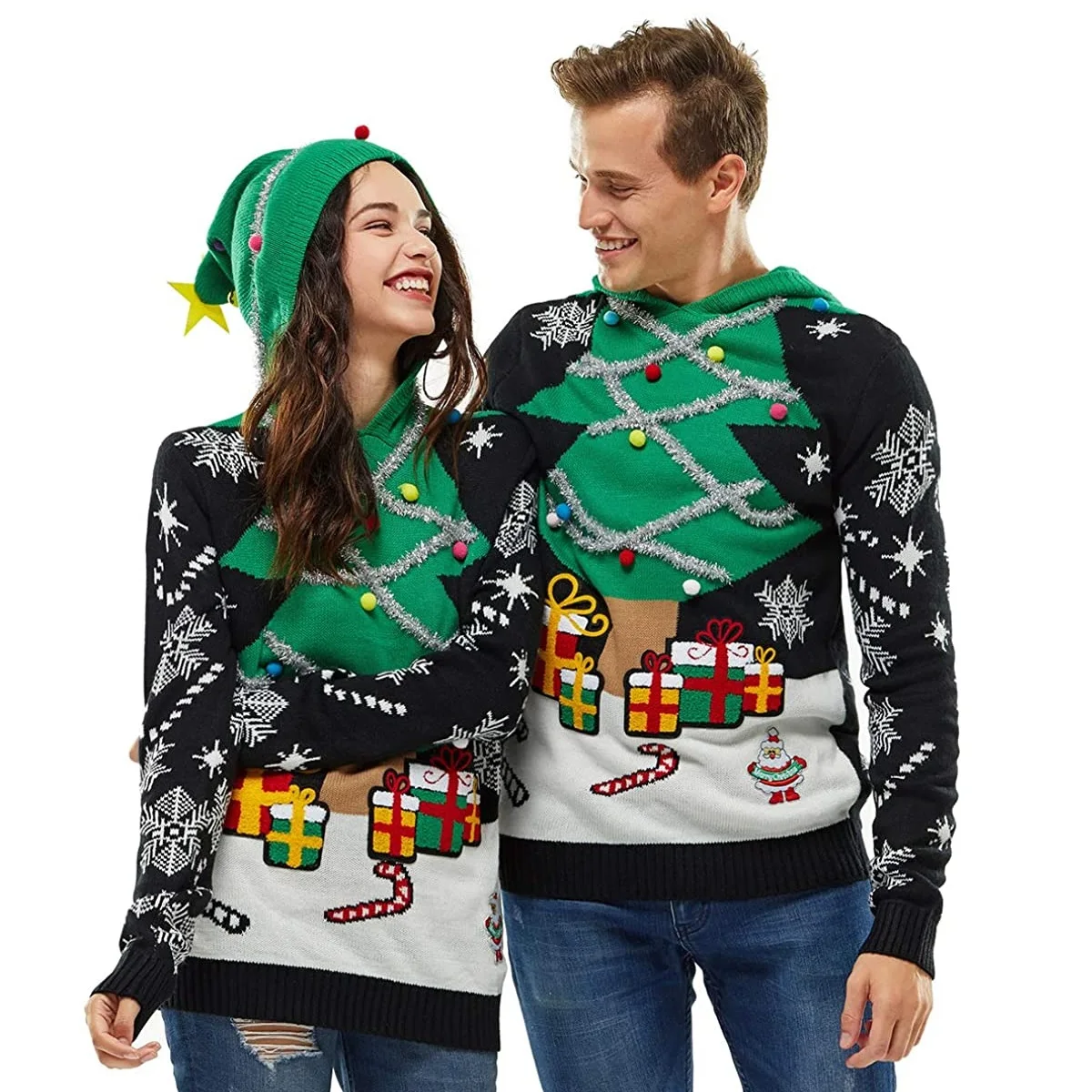 Hoody Jacquard pattern Ugly Custom Funny O-neck Christmas Knitted Jumper Pullover Sweater for Men Women