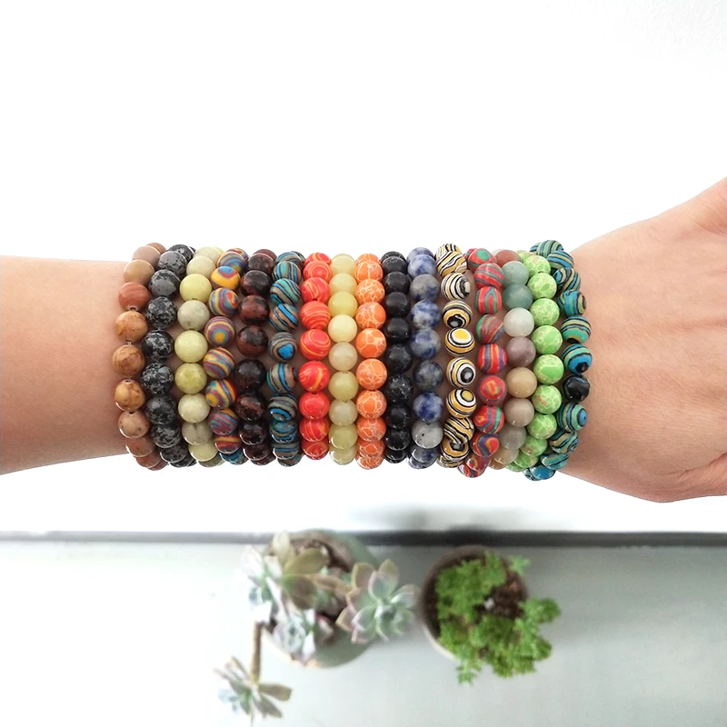 Natural Gemstone Healing Stone Amazonite Elastic 8mm Gemstones Handmade Crystal Stretch Bead Bracelet