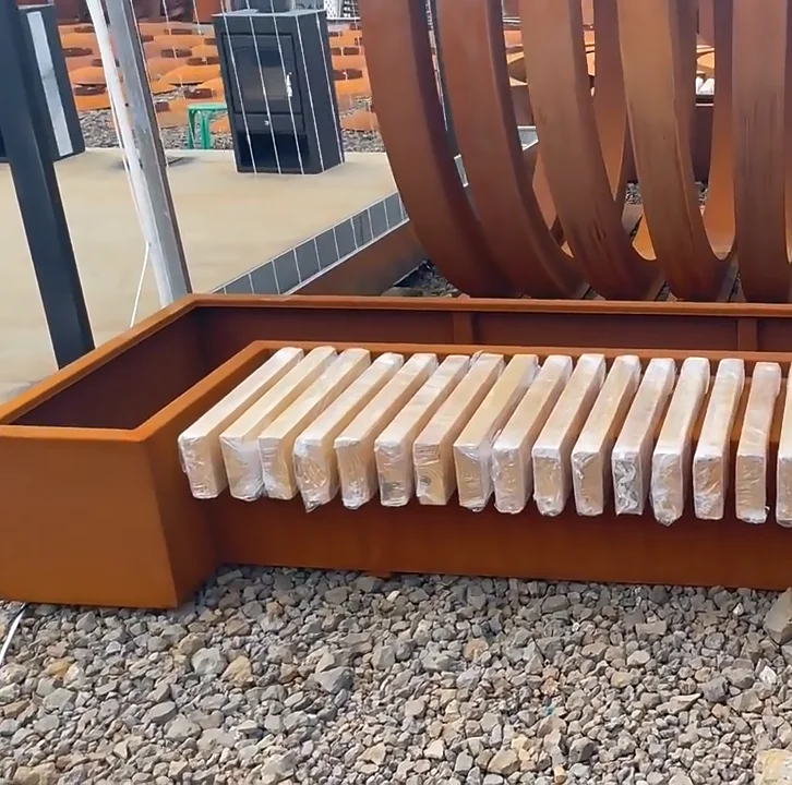 Outdoor Corten Leg Bench Corten Steel Bench Planter Park Seat Public Commercial Seating Bench Outside