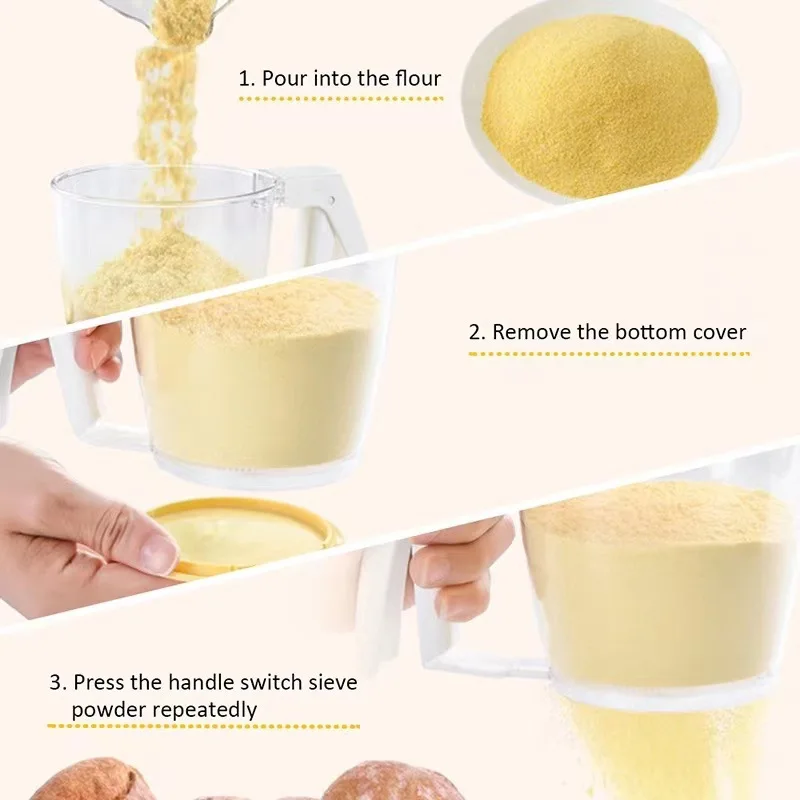 Newly Simpel Style Handle Round Cup Flour Sieve With Pressing Mesh Sifter Bakest Baking Tools