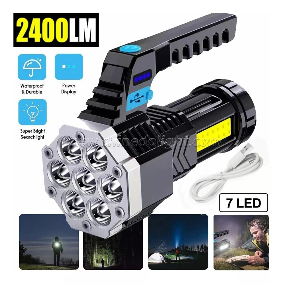 LED Portable Handheld Flashlight with built-in USB rechargeable battery for emergency camping lighting at night