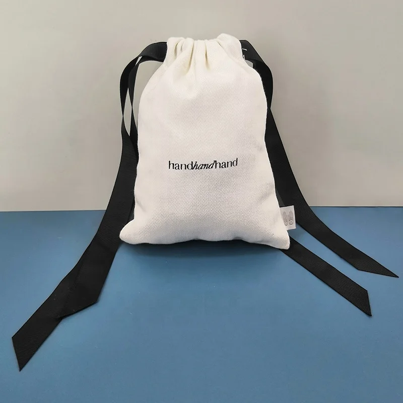 Luxury jewelry pouch packaging canvas cotton drawstring gift bag with logo