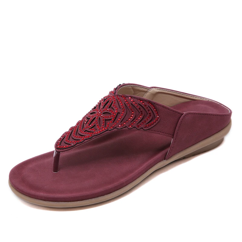 
New 2 Colors Women Fashion Shining Diamond Soft Sole Clip Toe Platform Sandals Casual Lightweight Comfy Beach Slippers Plus Size 