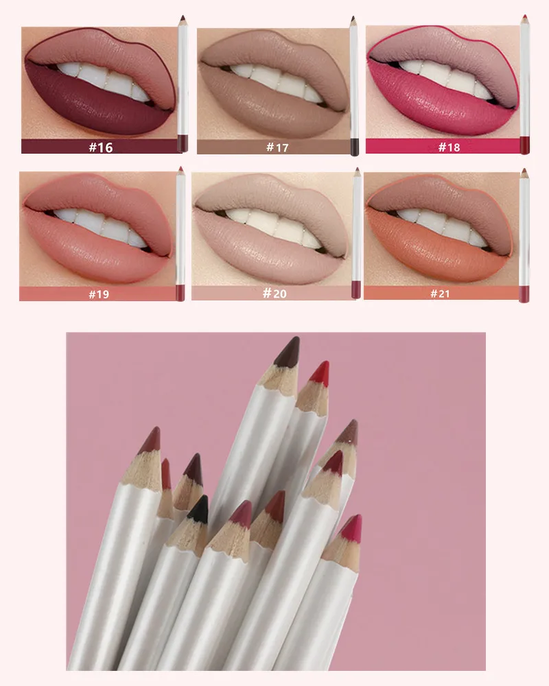 21 Colors Cruelty Free Waterproof custom logo white Lipliner Pencil set Vegan Brown Lip Liner pencil Private Label
