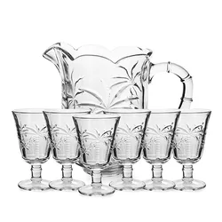ABO transparent palm tree design water clear tumbler set glass jug and cup suit