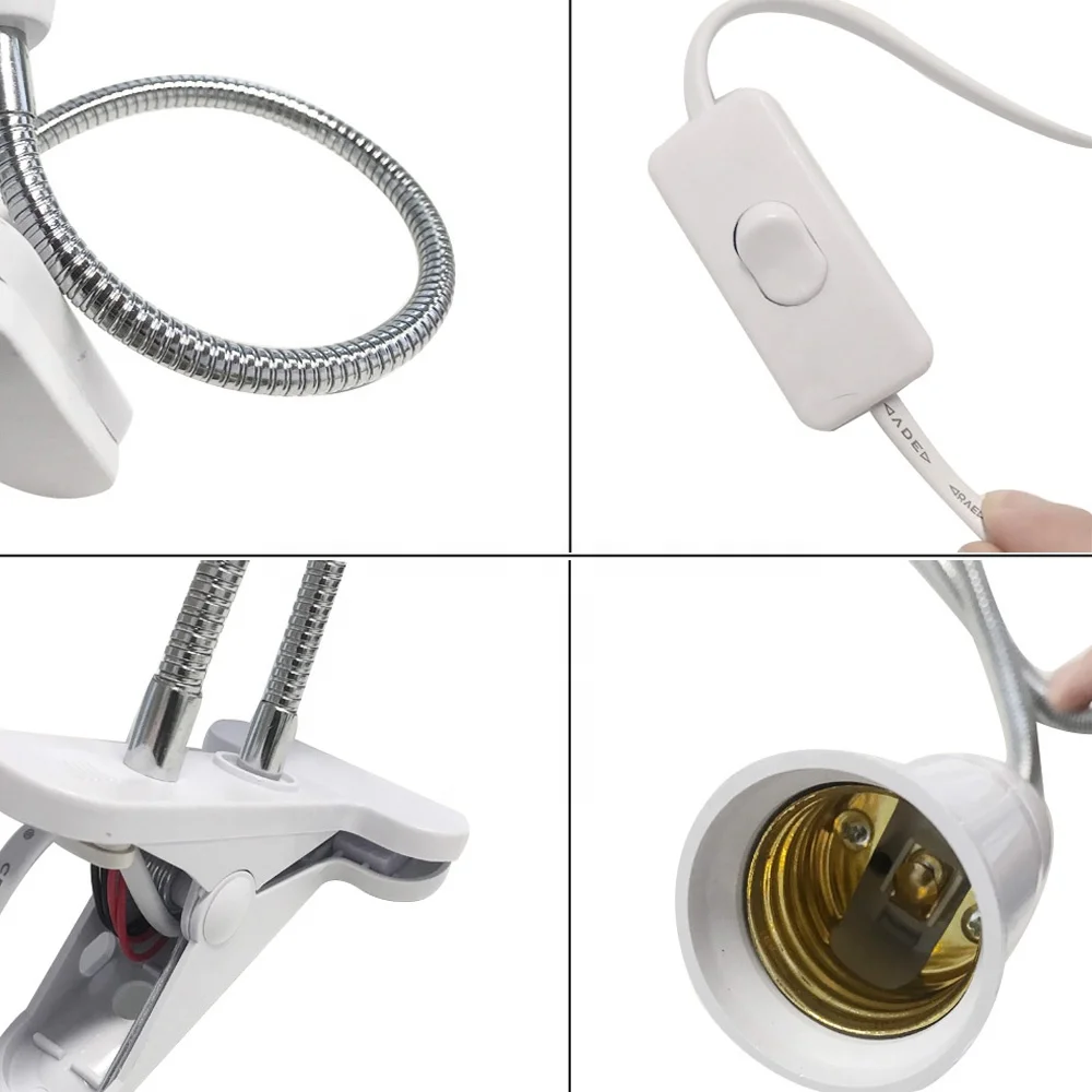 2/3/5 Head E27 Flexible Clip Lamp Holder with Switch For LED Plant Grow Bulb Pet Reptile Disinfection light UVC 254nm Table Lamp