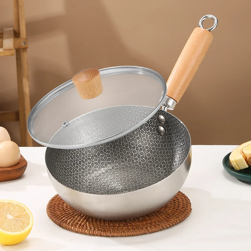 Honeycomb Non-Stick Oil-Free Frying Pan 22CM Small Wok Stainless Steel Frying Pan with Lid