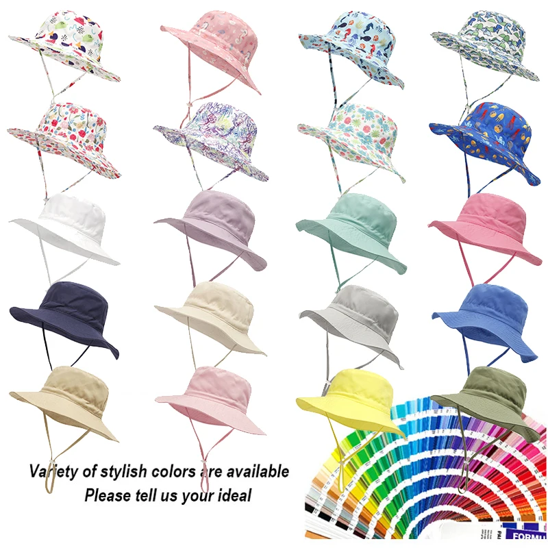 Custom Boys And Girls Kids Bucket Hat With Logo Factory Summer Beach Children Fisherman Bucket Hats For Kids With String