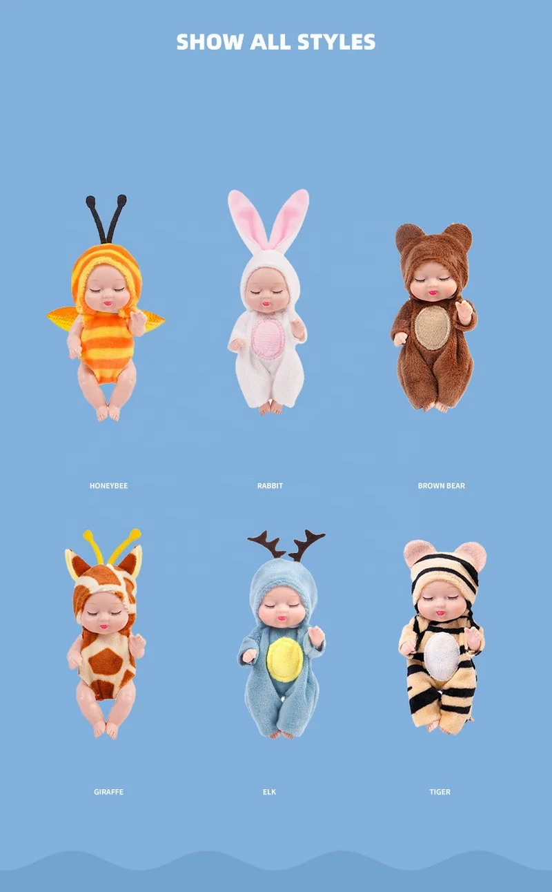 12PCS set 4 inch mini reborn baby dolls realistic tiny dolls with animal clothes cute princess mini dolls