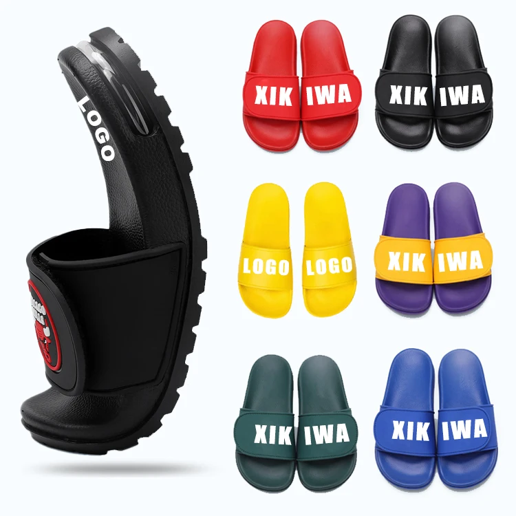 Plus Size Custom Logo Slides Slippers Manufacturer Super Soft Air Cushion 3D Rubber Footwear Mens Custom Slides With Logo Box