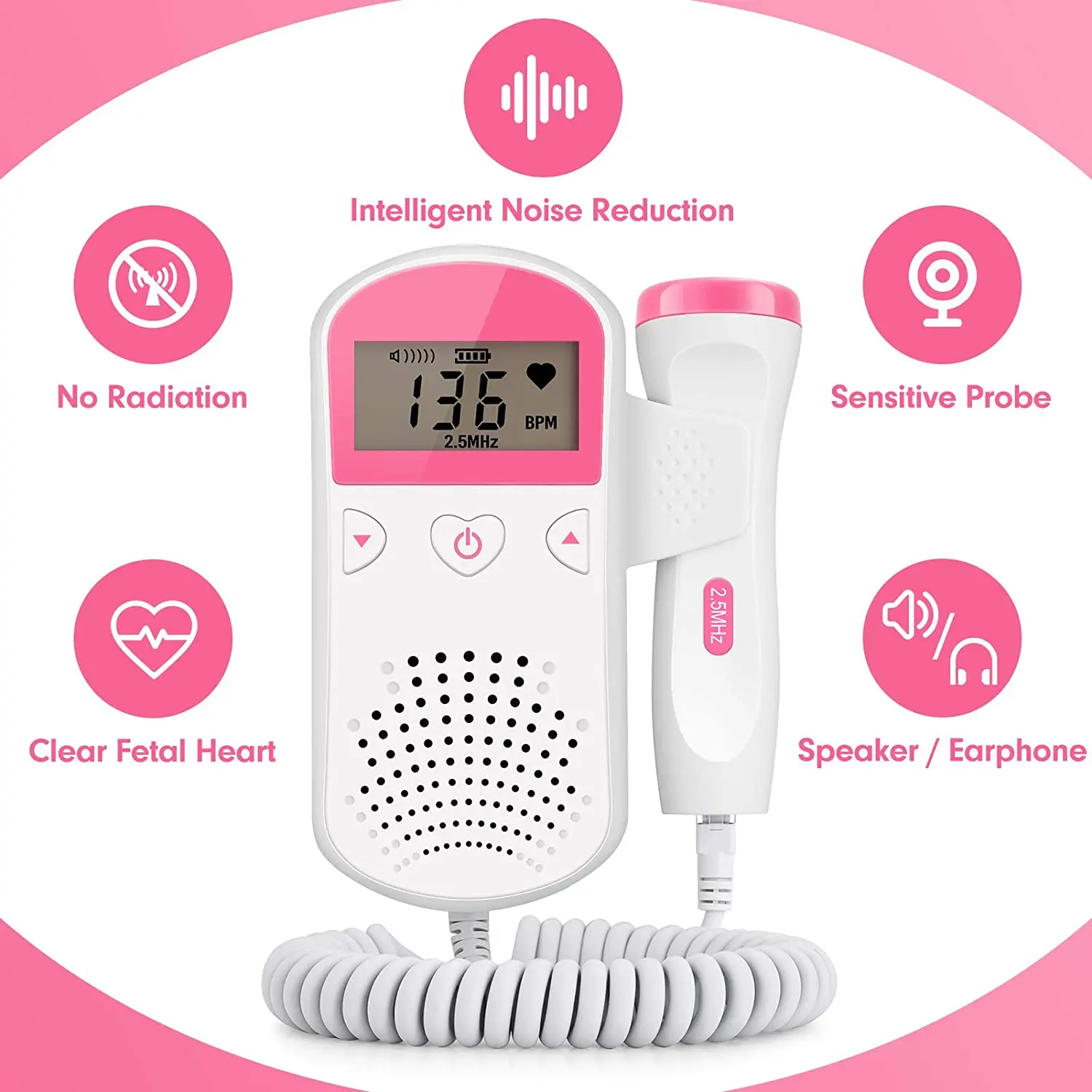 Portable 3 MHz Ultrasonic Heartbeat Detector Monitor Home Pregnancy Pregnant Fetal Heartbeat Doppler