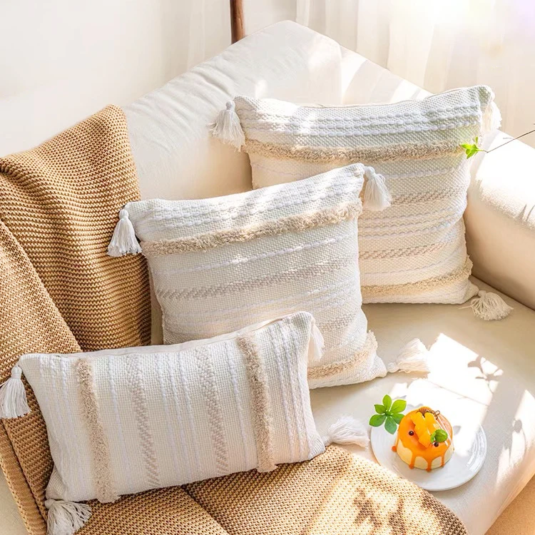 Custom Home Decor Boho Throw Pillow Cover Farmhouse Cotton Macrame Pillow Case Woven Bohemian Tufted Cushion Cover