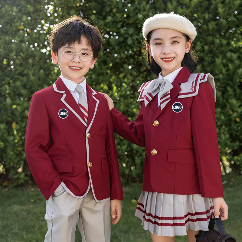 Custom Polyester/Cottton Student School Uniform Set Summer Autumn Winter Girls Boys Kids School Uniforms Drees Suits