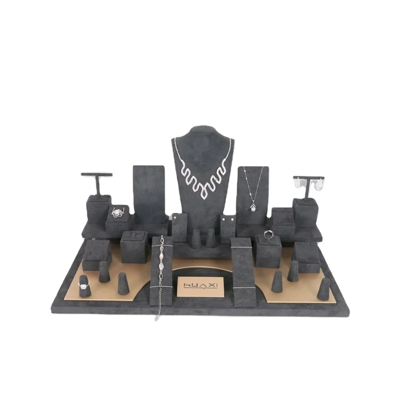 Luxury Showcase Velvet Jewelry Display Sets With Stand Chocolate Brown