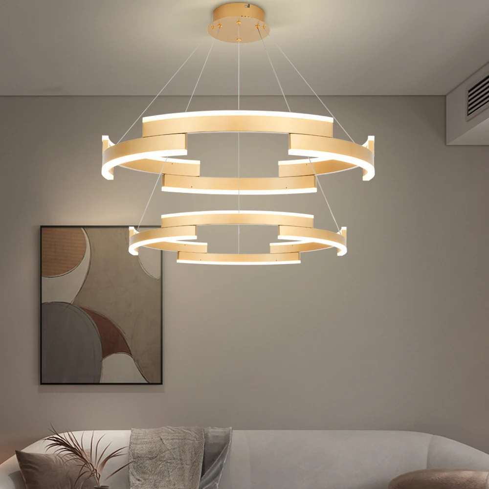Nordic Style 2-Ring Cross-Set Pendant Light LED Acrylic Aluminum Hotel & Home Chandelier for Restaurant & Office Decor
