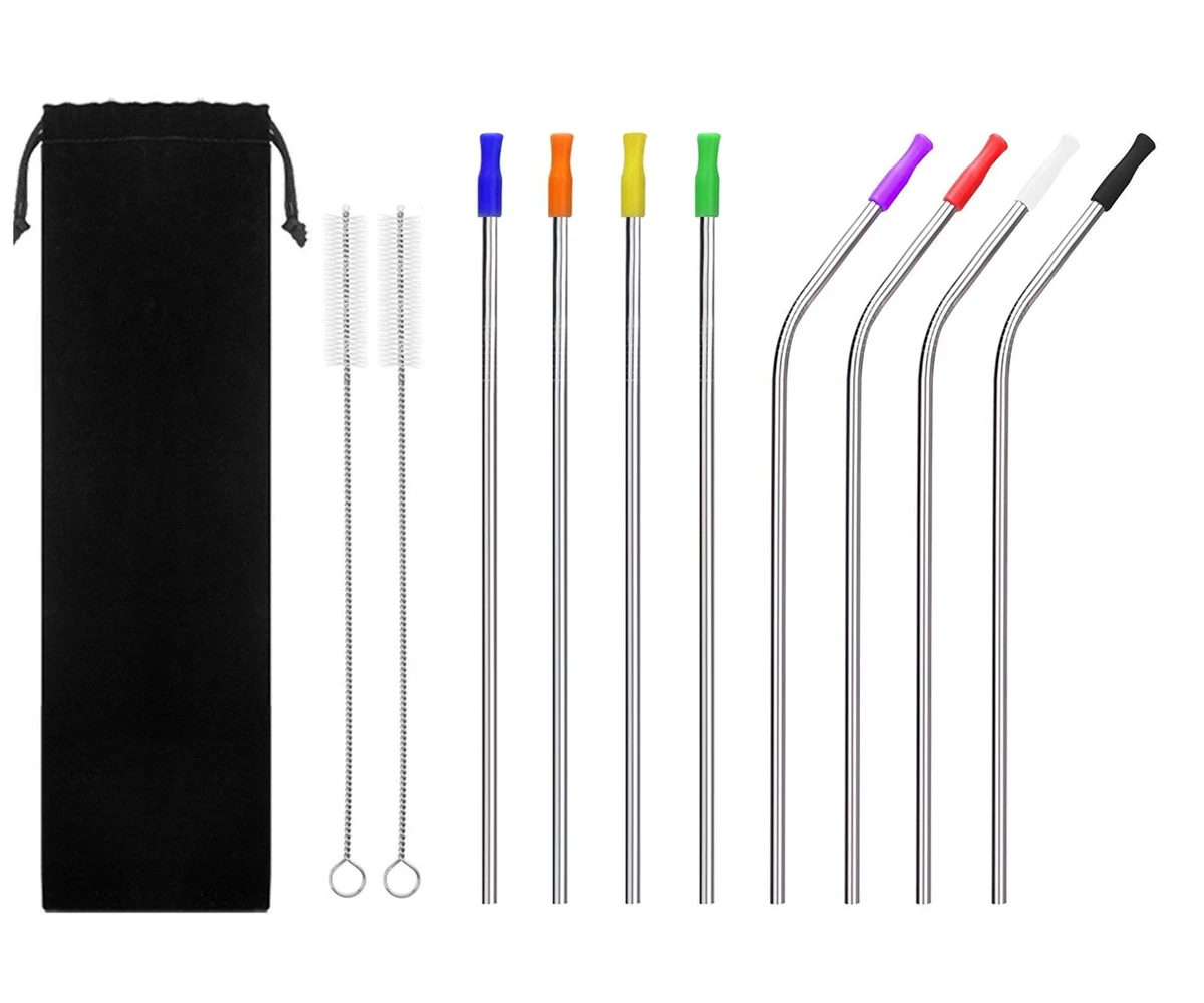 Eco-friendly  Drinking straws 304 Stainless steel reusable metal straw with silicone tip