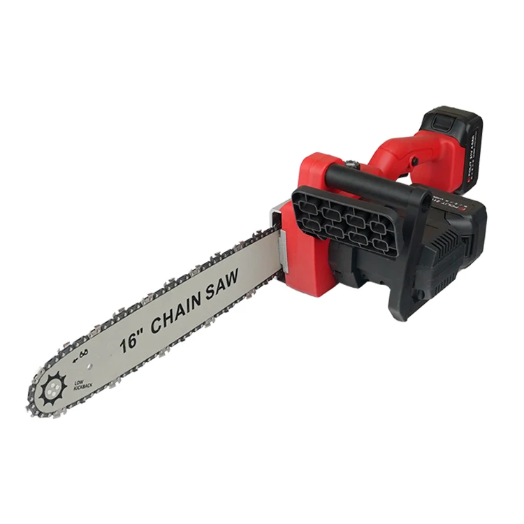 Super power lithium battery operated wood cutting chain saw machine electric cordless 16-inch chainsaw with spare accessories
