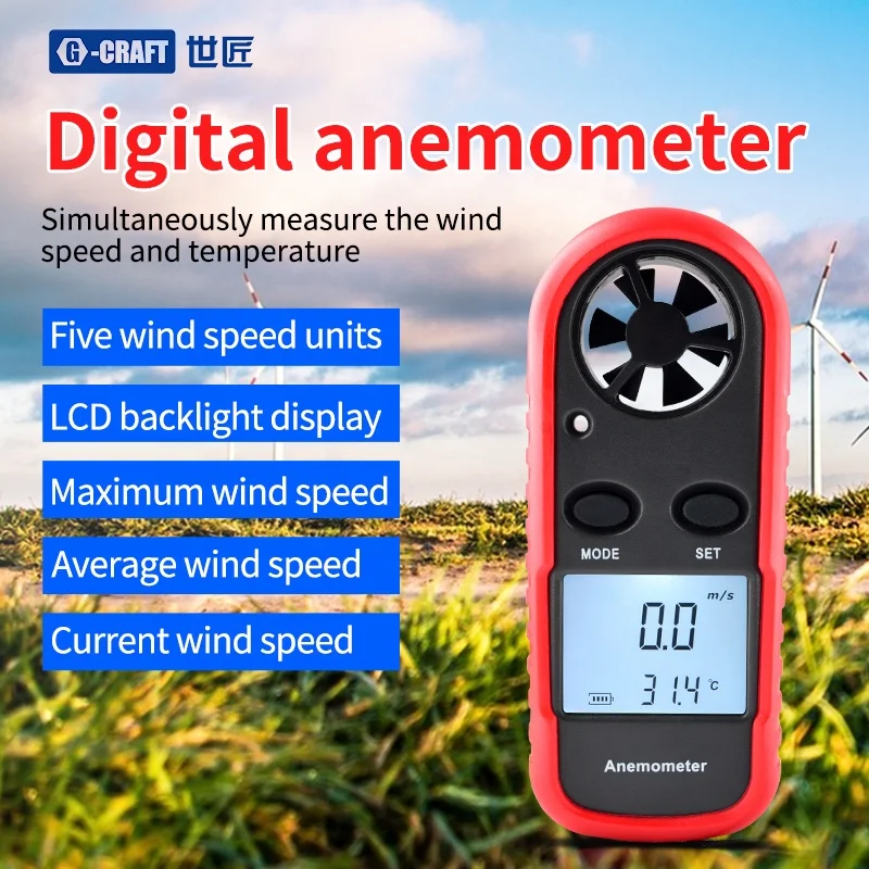 Digital Anemometer Wind Speed Meter Temperature Tester with LCD Backlight Display