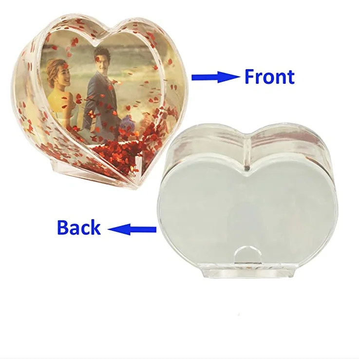 Wholesale Flying love heart shaped stylish plastic photo frame DIY wedding favors snow globe for your own photo