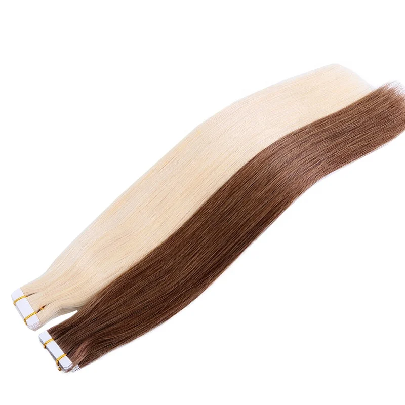 Wholesale Russian Human Tape Hair Extensions Double Drawn Single Drawn Virgin Remy Tape ins Hair