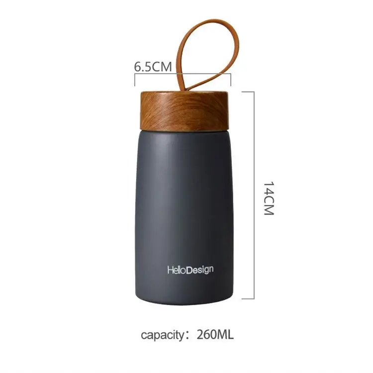 Custom creative wood grain cover lid vacuum cup 304 stainless steel thermos cup mini big belly flasks with tape