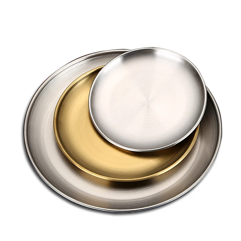 Luxury food tray  stainless tray Serving Tray Decorative Round  Korean Stainless Steel Dinner Plate clear plates
