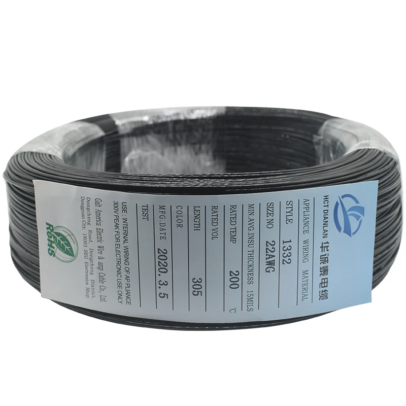 
UL1332 24AWG High Temperature Anti-corrosion FEP Insulated Black Color Electrical Wire 600V 