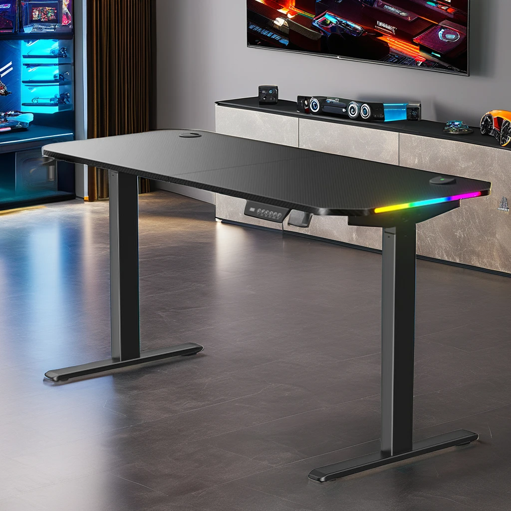 electric desk height adjustable l shape PC Game Desk with RGB Light Gaming Table Racing-style Game Desk
