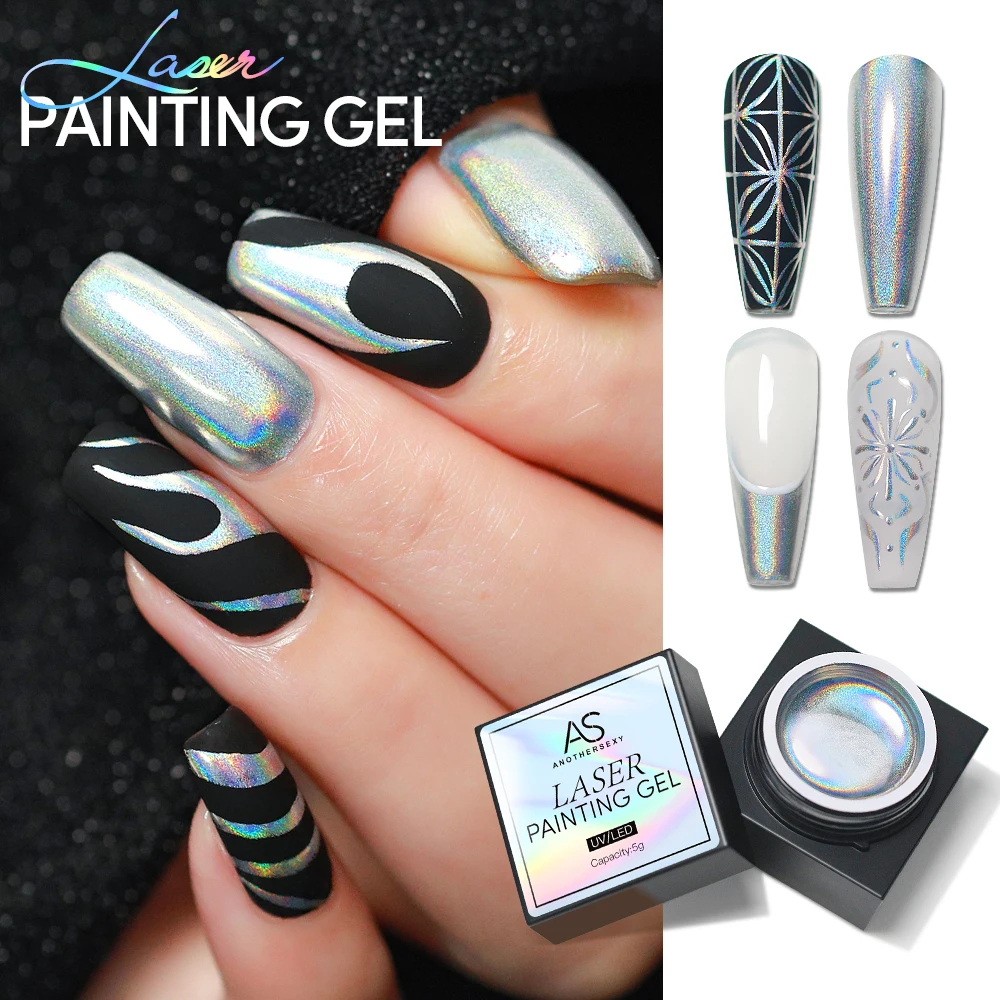 AS Super Laser Metallic Painting Gel Nail Polish Chrome Holographics Mirror Metal Effect Draw Flower Holos Nail Gel 5ml