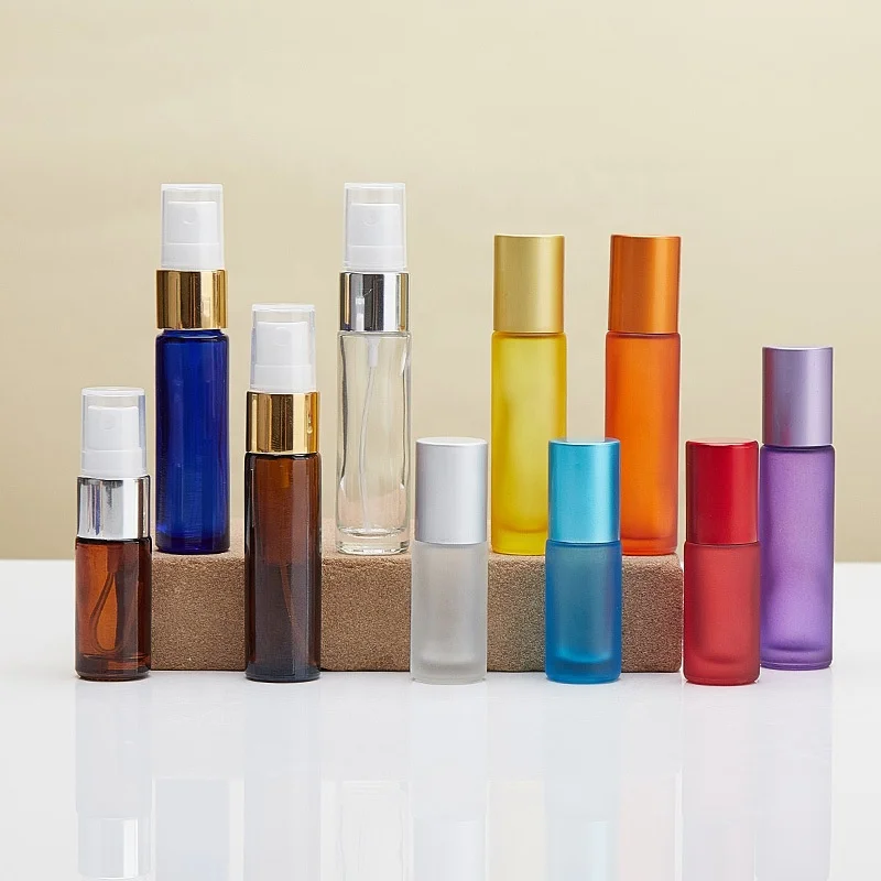 Wholesale 5 10 ml heavy wall thick bottom perfume black bottle red green roller glass bottle for essential oil