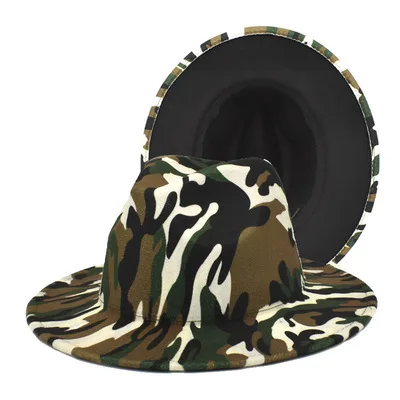 2021 Camouflage print pattern fashion panama wool felt wholesale lady designer customized party winter women cap fedora hats