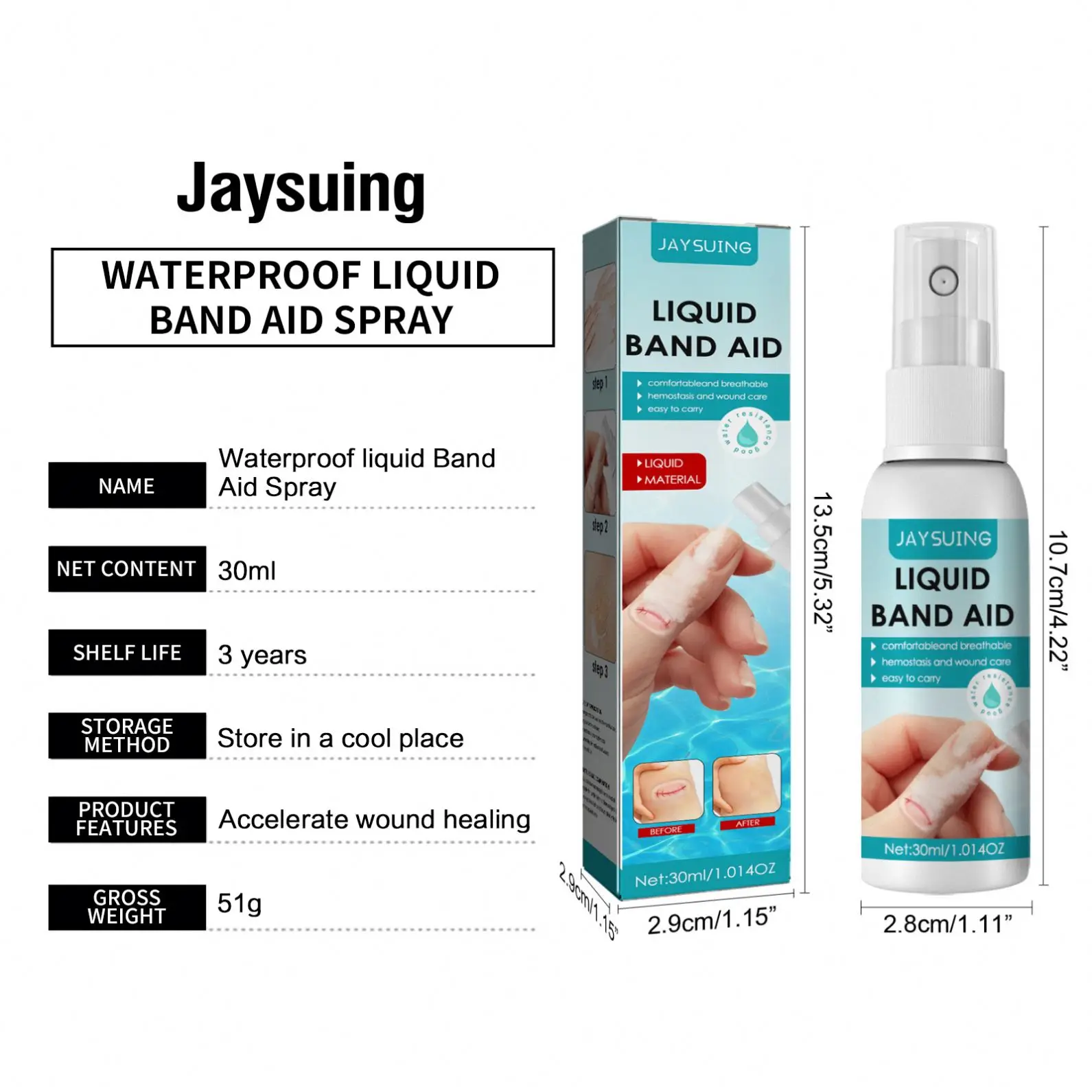 Jaysuing OEM ODM Waterproof Spray Band-aid First Aid Liquid Bandage for Small Cut Wound Healing Gel Patch Hemostasis Plaster