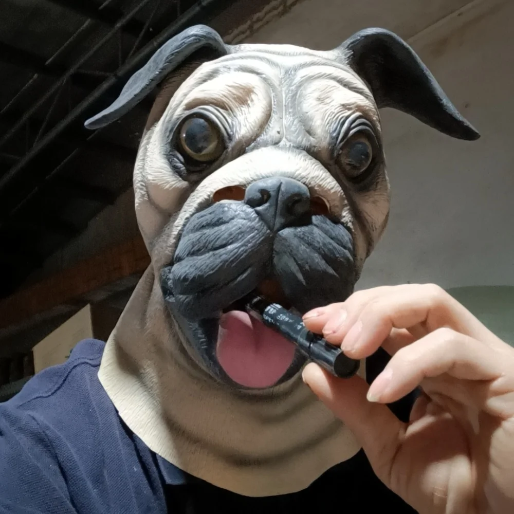 Black Eyes Latex Animal Dog Mask, Pug Dog Bulldog Full Head Mask Halloween Costume Cosplay Party Prop